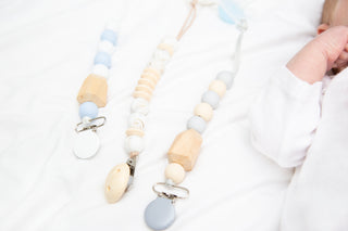 Buy navajo-white-gray Handmade Facated Wood Pacifier Clip