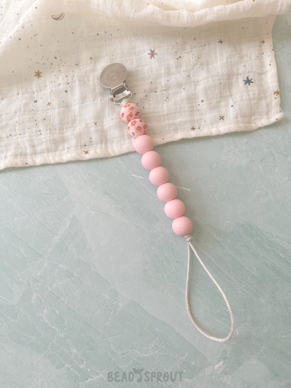 Classic Floral Pacifier Clip, Handmade Bead Sprout
