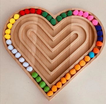 Heart Shaped Wooden Sensory Tray, Bead Sprout - 0