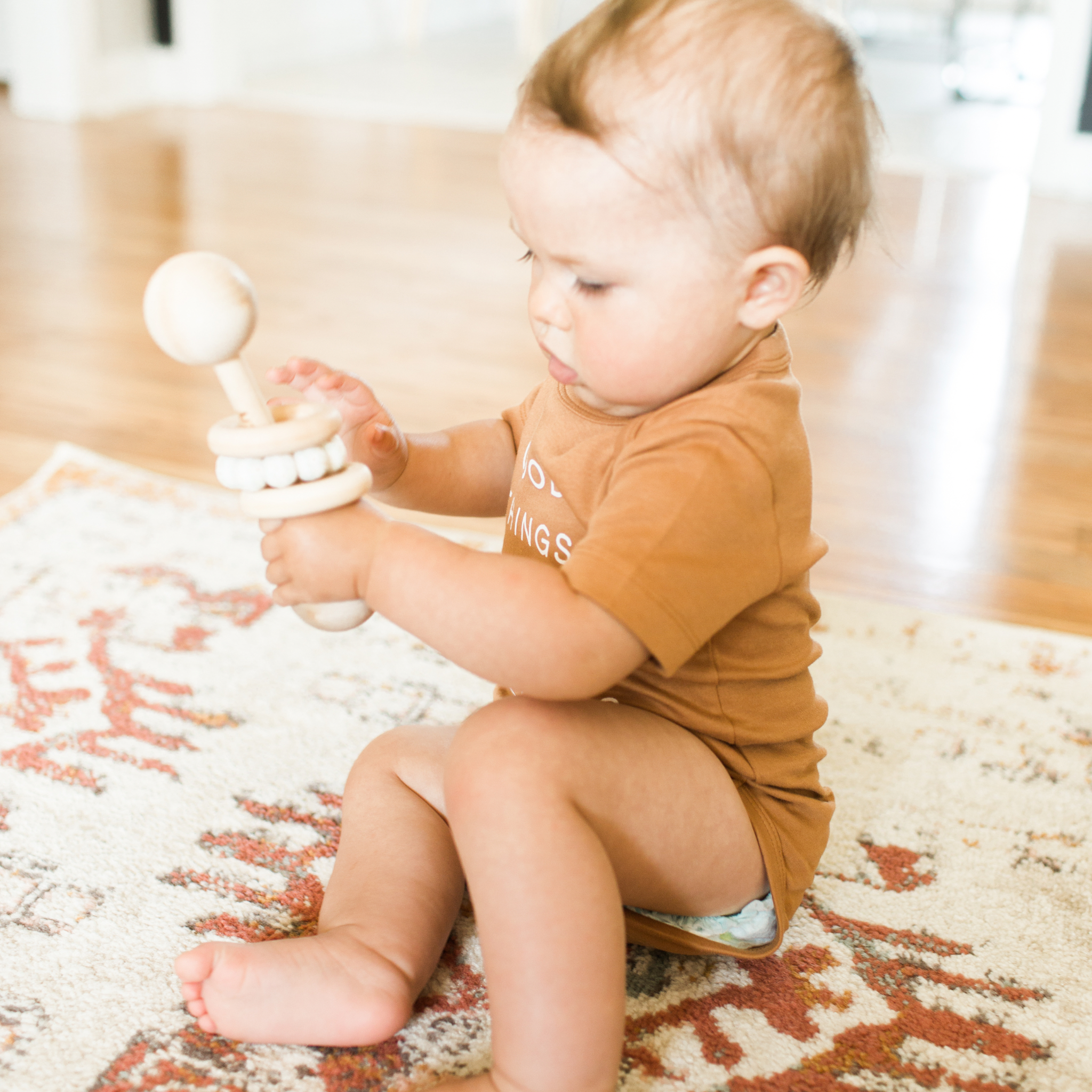 Wood Rattle Toy with Silicone Ring | Bead Sprout