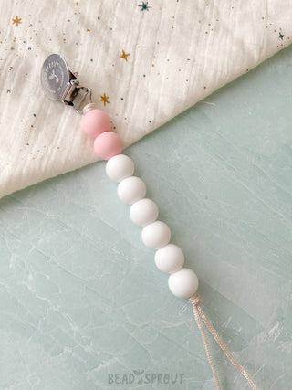 Buy white-pink Classic Color Block Pacifier Clip, Handmade, Bead Sprout
