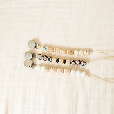 Boho Daisy Personalized Pacifier Clip, Custom Name Pacifier Clip, Bead Sprout - 0
