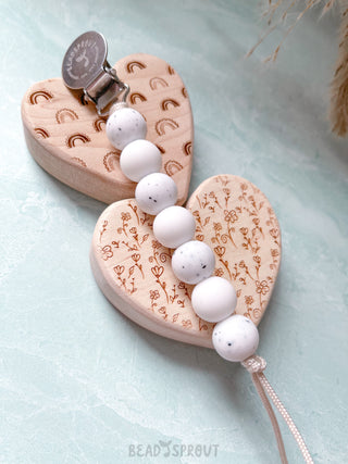 Buy white-speckled Gray &amp; White Hearts and Kisses Classic pacifier clip, Bead Sprout (Valentines Day)