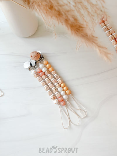 Metallic White Personalized Pacifier Clip, Custom Name Pacifier Clip, Bead Sprout - 0