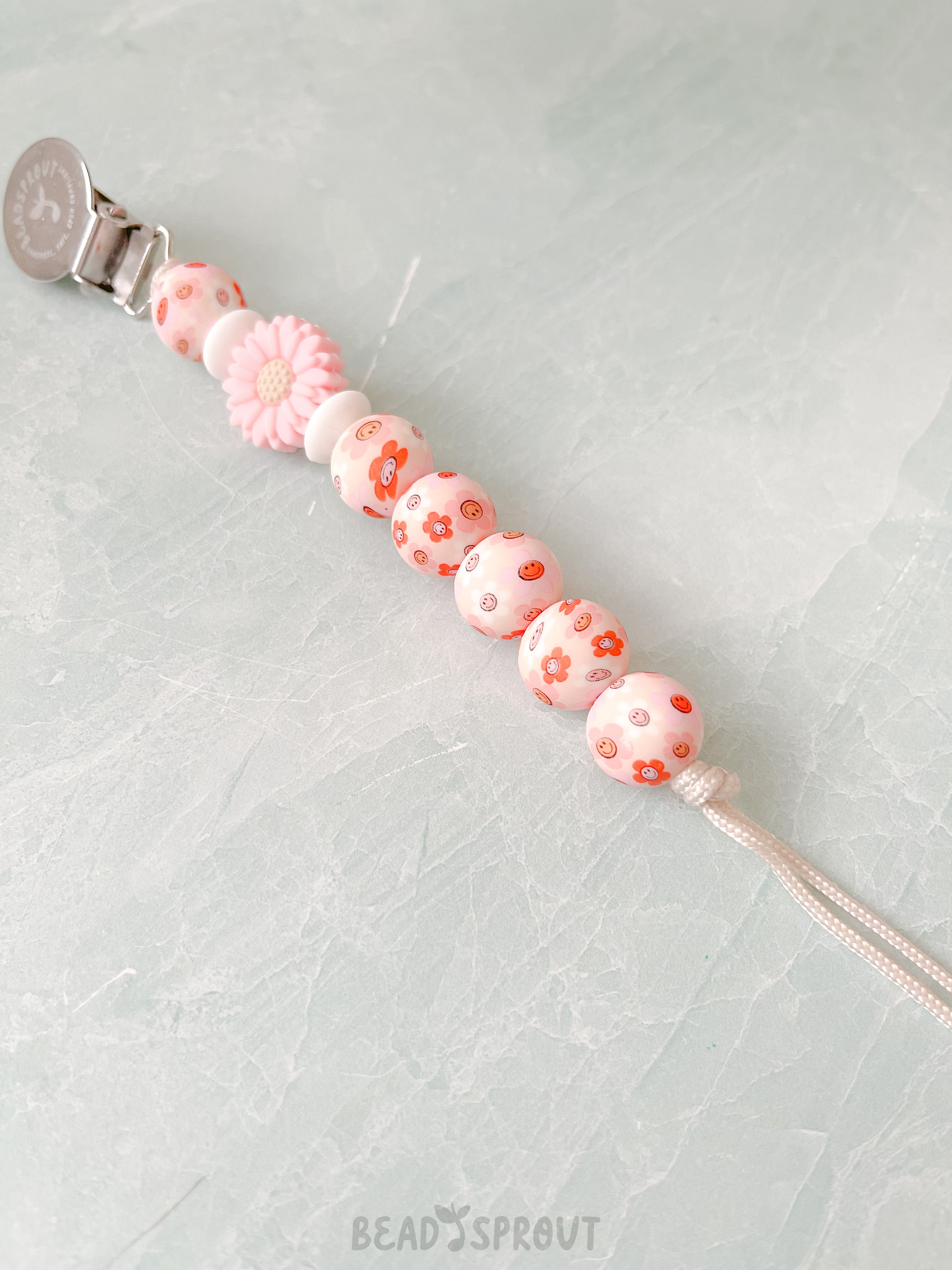 Classic Floral Pacifier Clip, Handmade Bead Sprout - 0