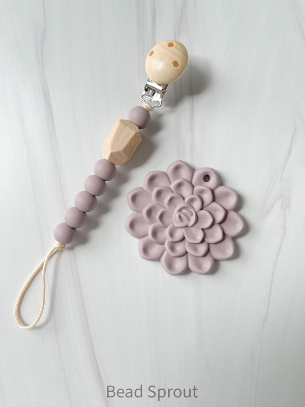 Succulent Teether or Clip, Baby Teether and pacifier clip, Newborn gift set, Bead Sprout