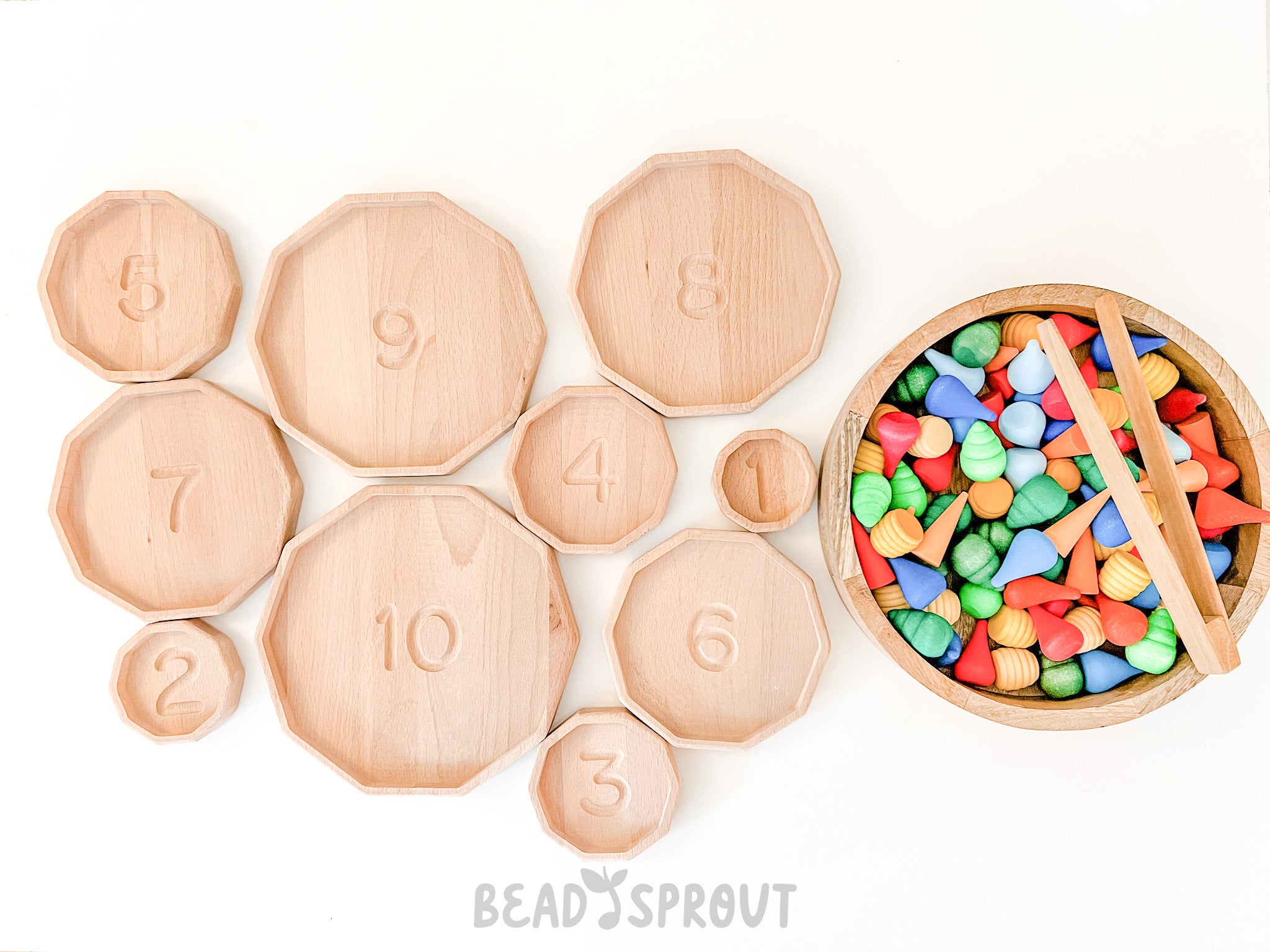 Wooden Stacking and counting trays from 1 to 10, Bead Sprout