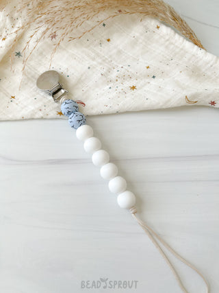 Buy white-floral Classic Pacifier Clip, Handmade, Bead Sprout