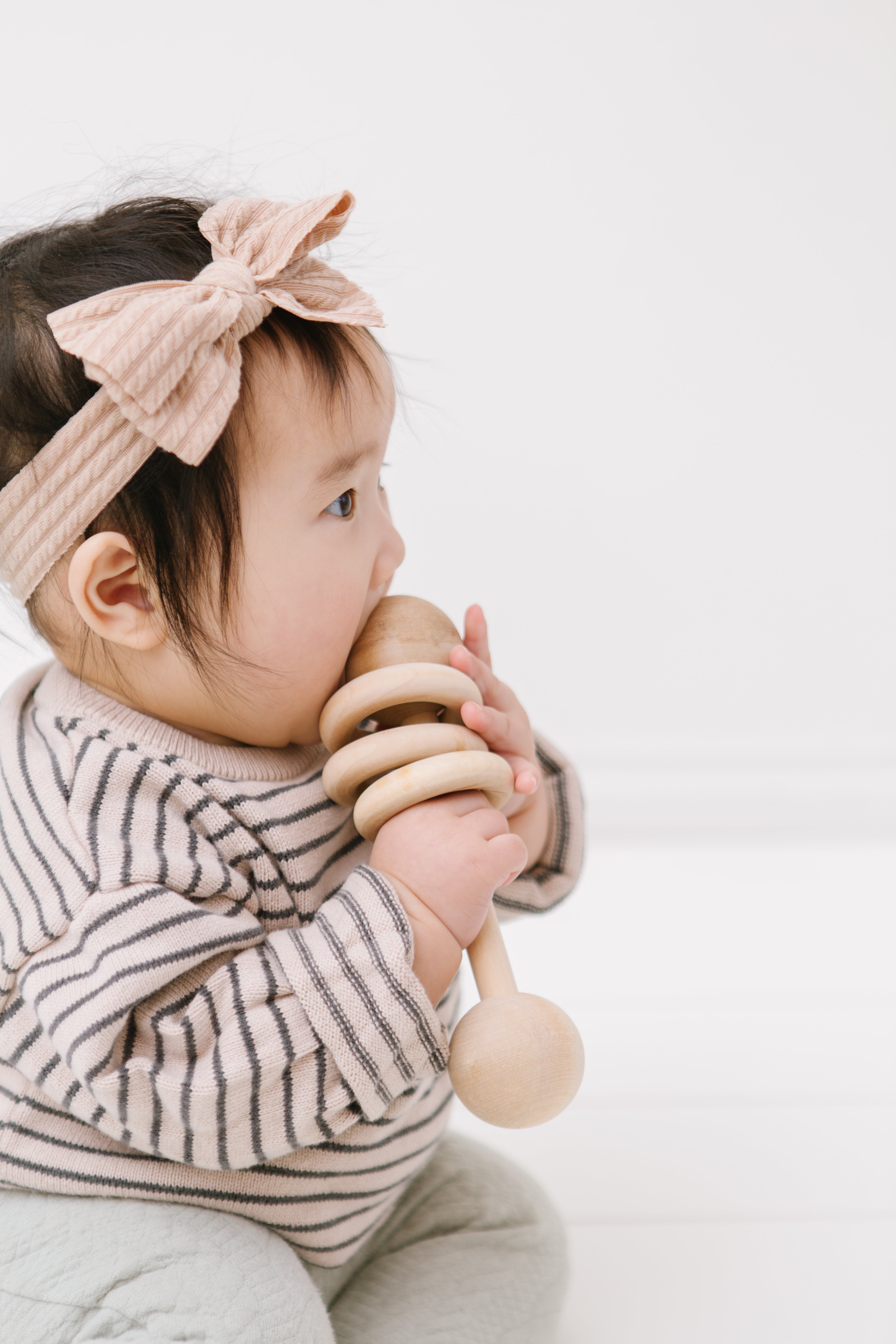 Wooden baby rattle with wood rings, Bead Sprout