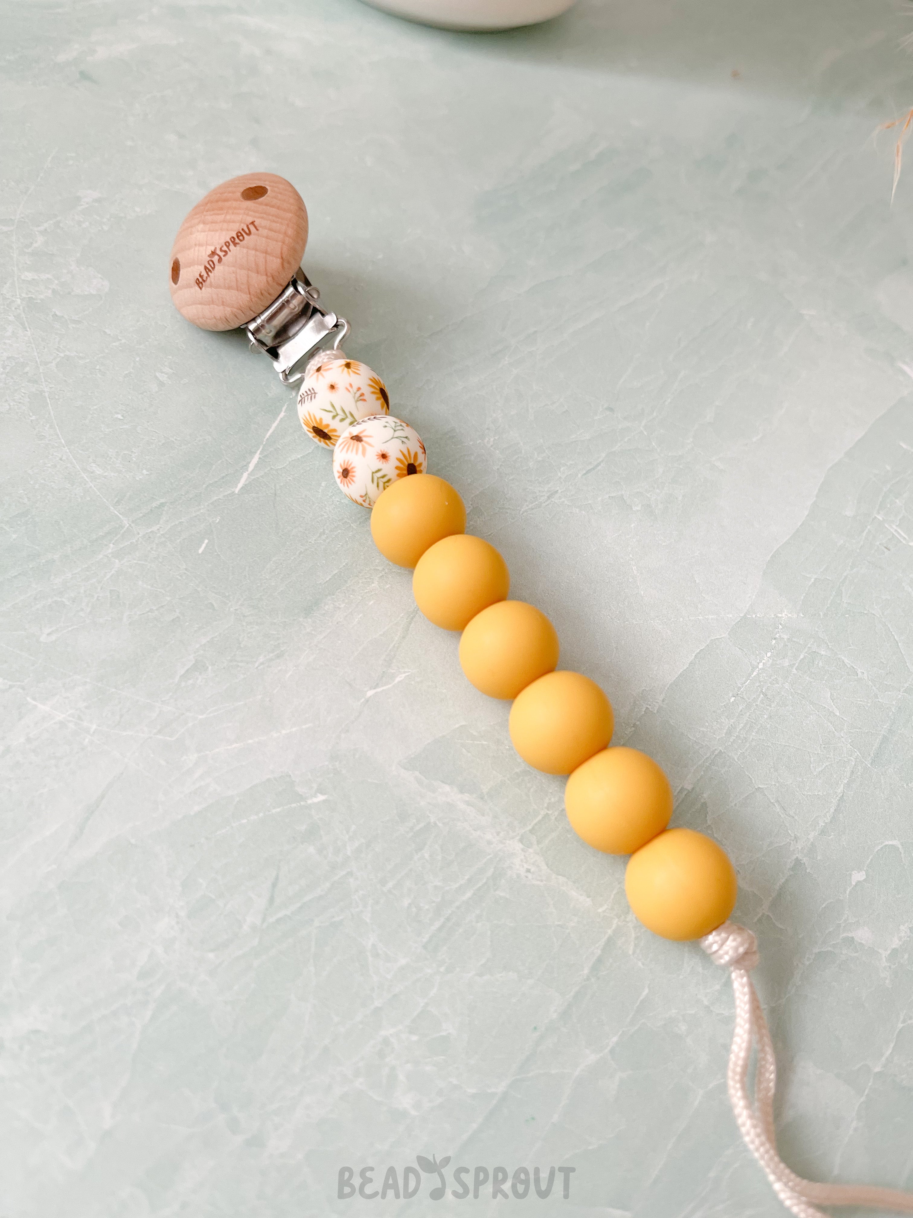 Classic Floral Pacifier Clip, Handmade Bead Sprout