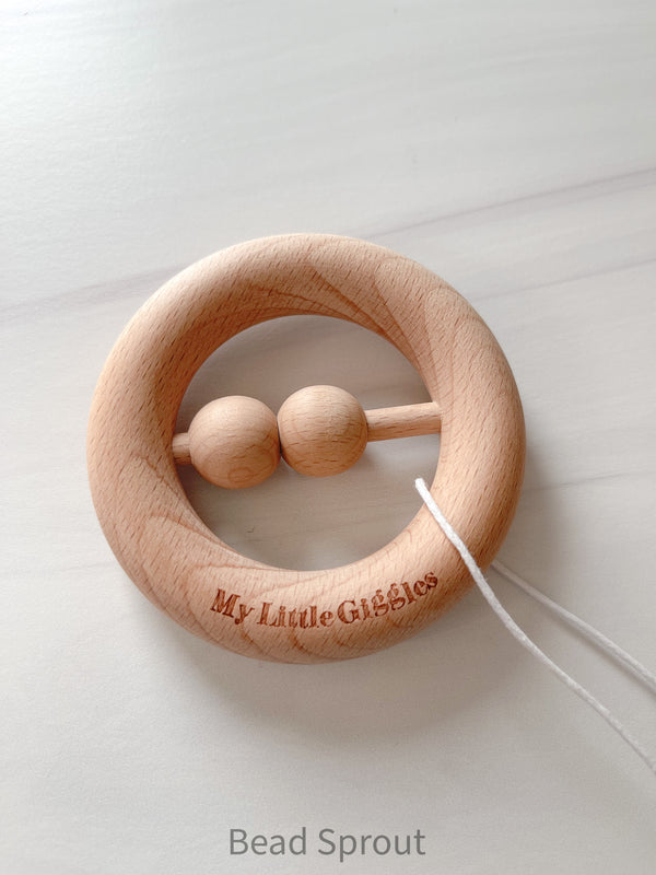 Round Wooden baby rattle, wooden baby teether, non-toxic, Bead Sprout