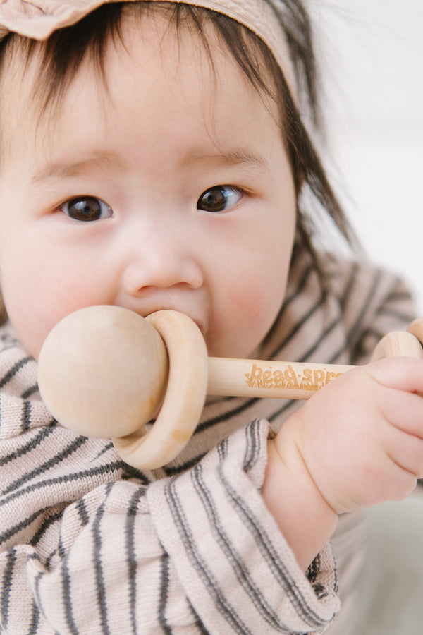 Wooden baby rattle with wood rings, Bead Sprout