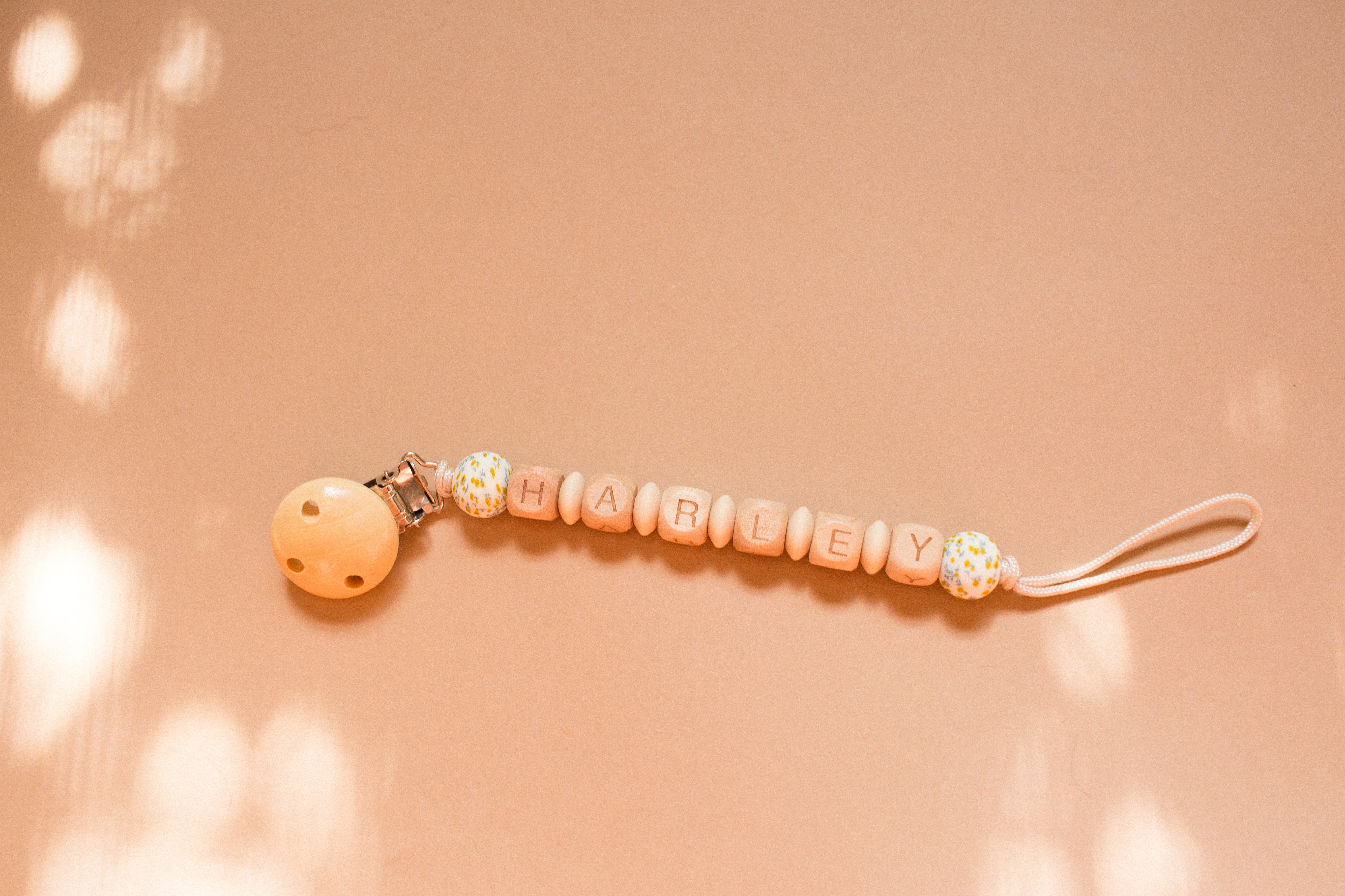 Yellow floral personalized pacifier clip | Bead sprout