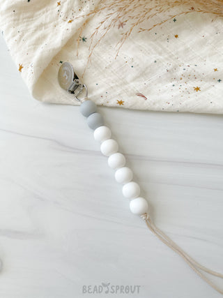 Buy white-gray-color-block Classic Pacifier Clip, Handmade, Bead Sprout