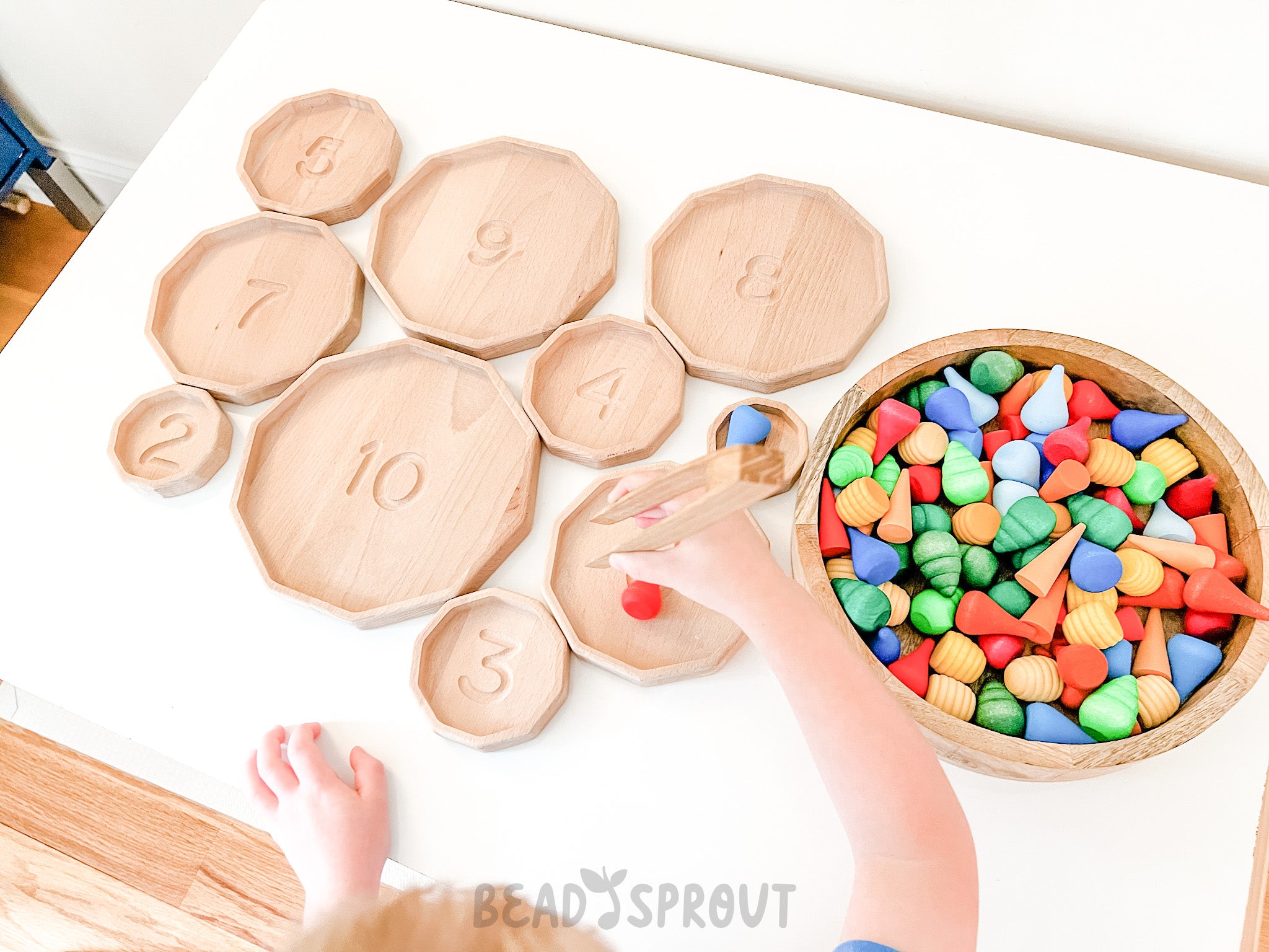 Wooden Stacking and counting trays from 1 to 10, Bead Sprout