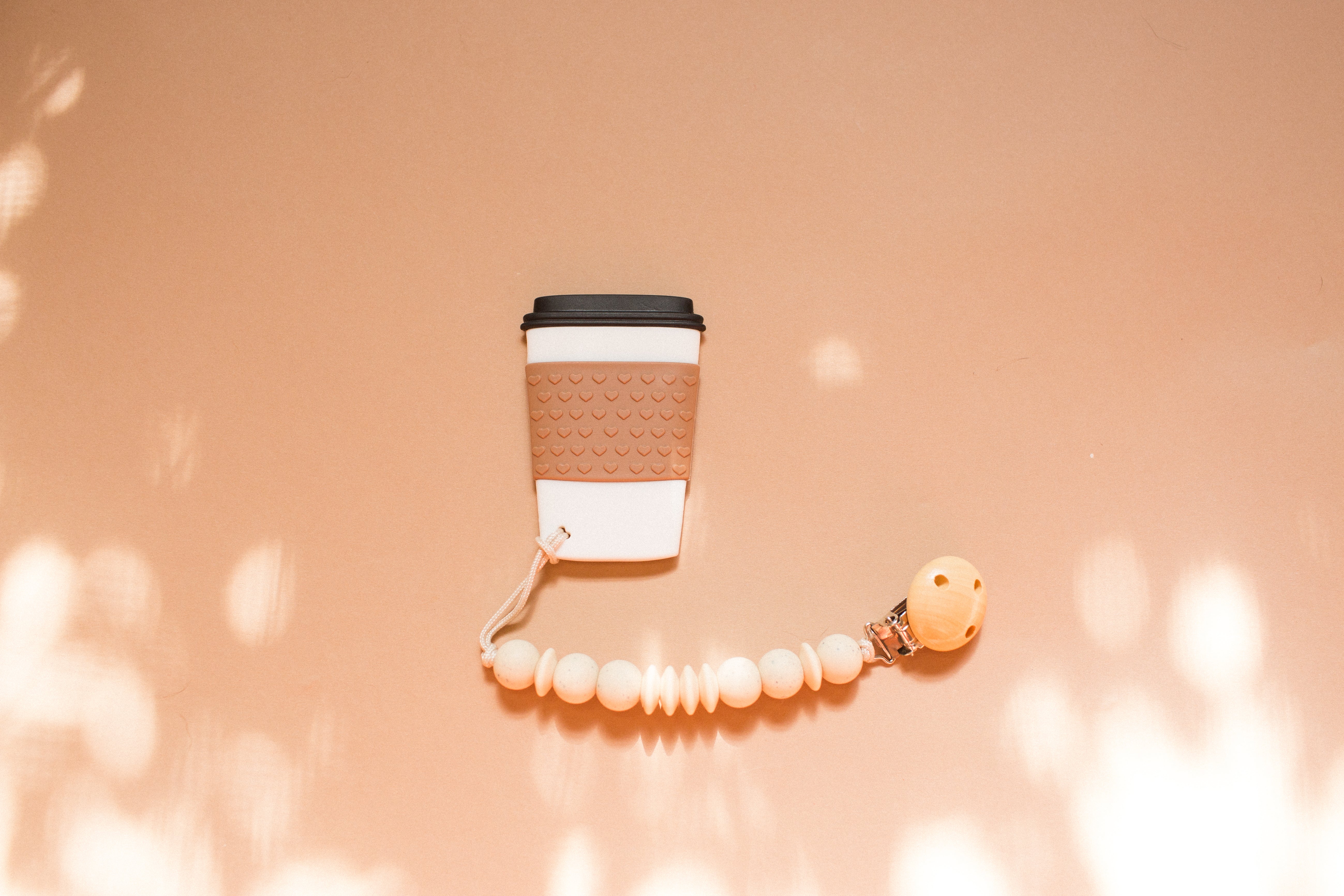 Coffee Cup Teether & Pacifier clip set | Bead Sprout