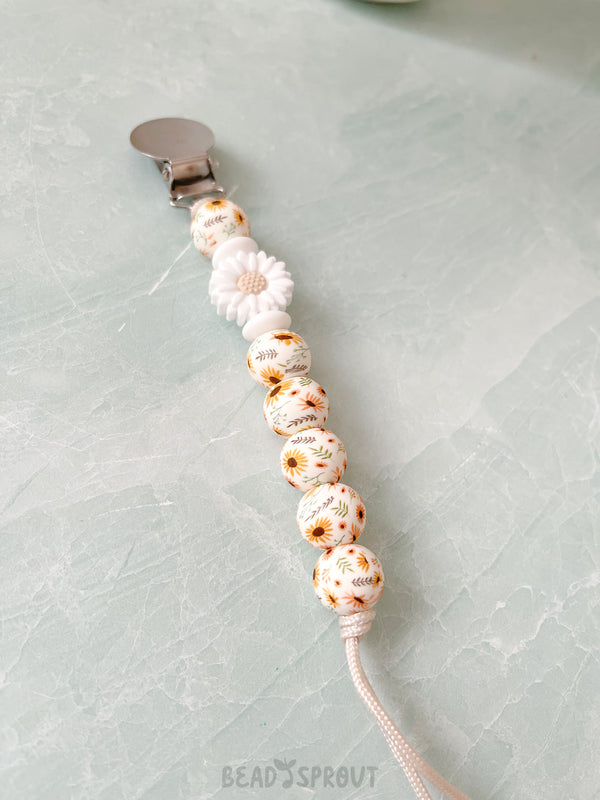 Classic Floral Pacifier Clip, Handmade Bead Sprout