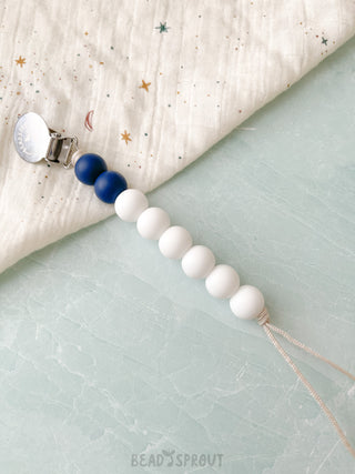 Buy white-navy Classic Color Block Pacifier Clip, Handmade, Bead Sprout