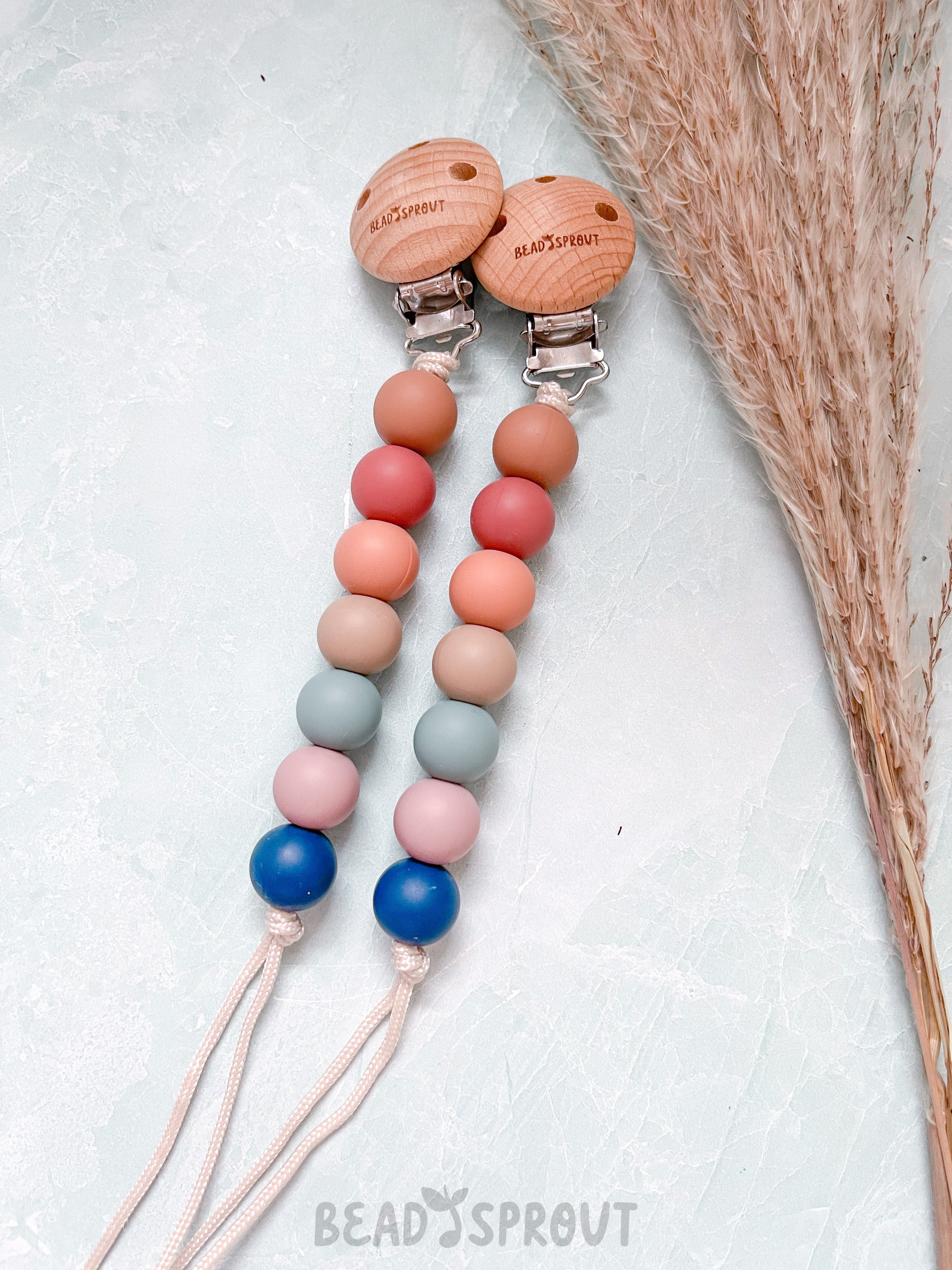 Pacifier Clip in Earth Tones Rainbow | Baby Essential | Bead Sprout