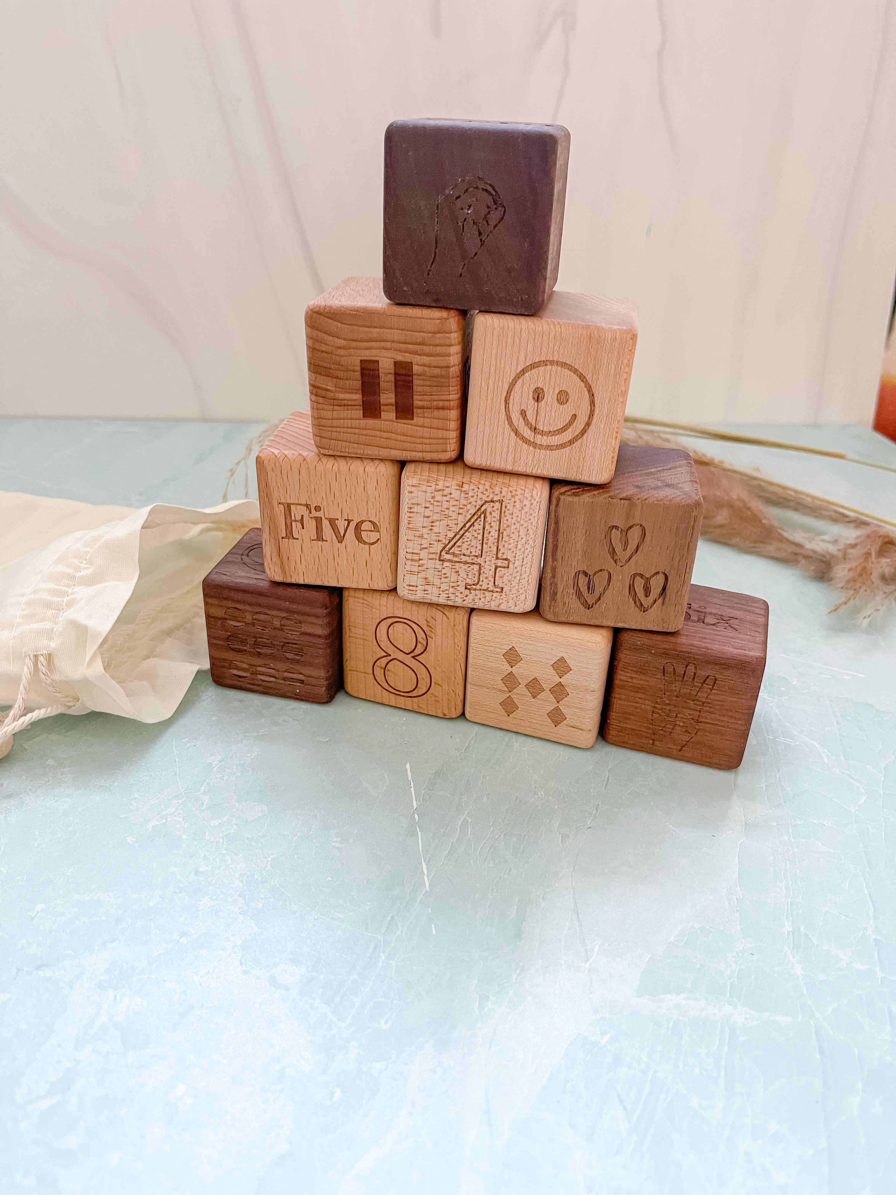 Plain Wooden Number Cube Blocks, Bead Sprout