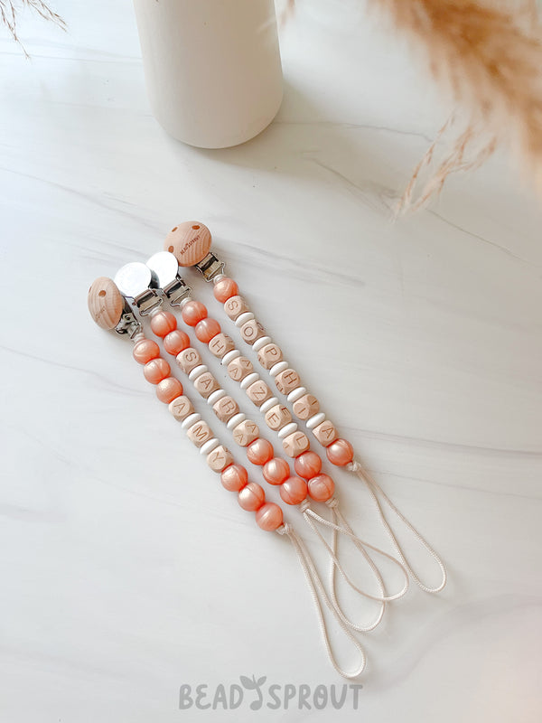 Rose Gold Personalized Pacifier Clip, Custom Name Pacifier Clip, Bead Sprout