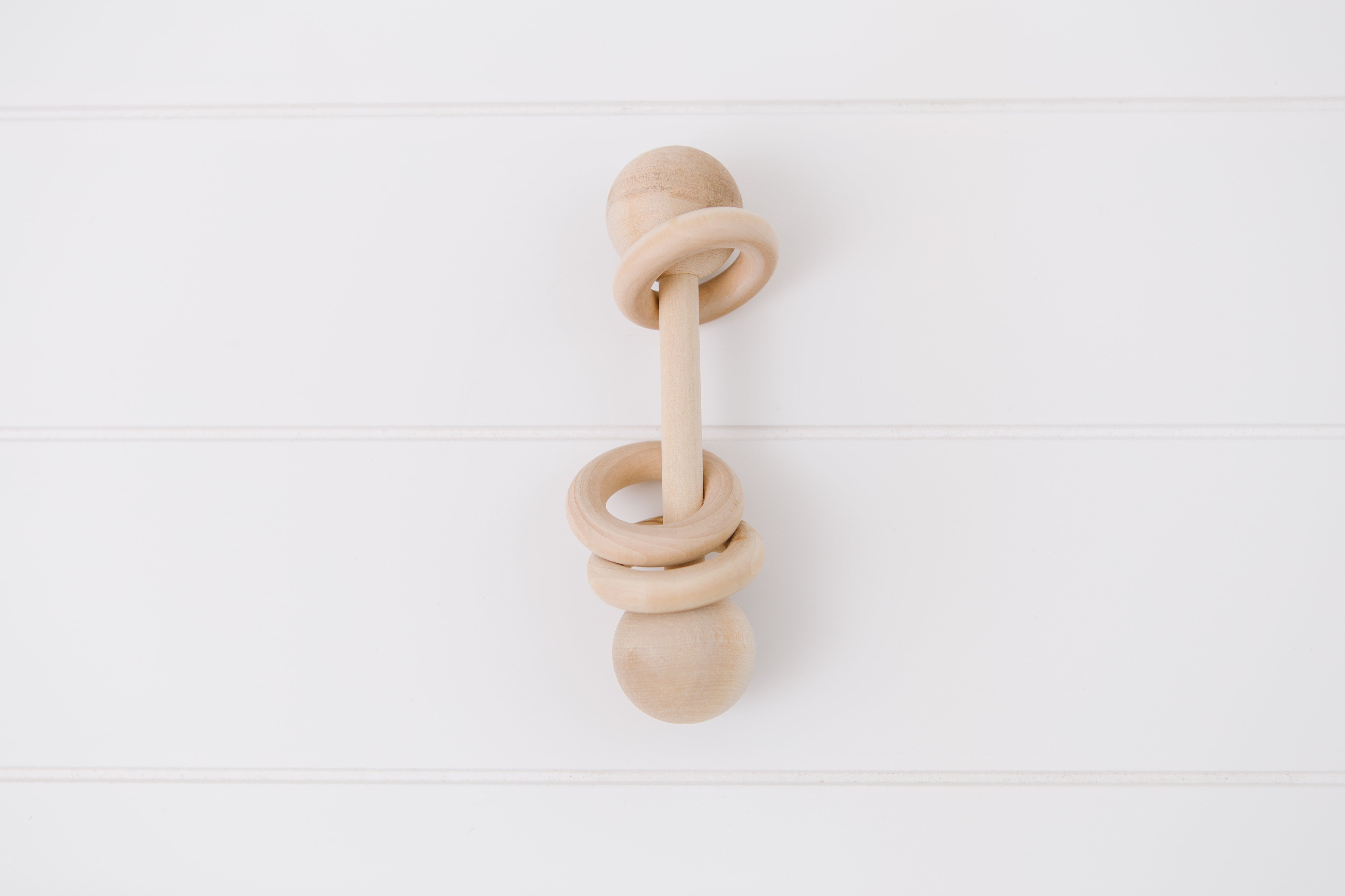 Wooden baby rattle with wood rings, Bead Sprout