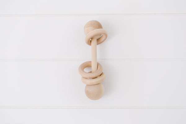 Wooden baby rattle with wood rings, Bead Sprout