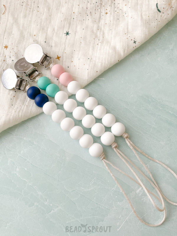 Classic Color Block Pacifier Clip, Handmade, Bead Sprout