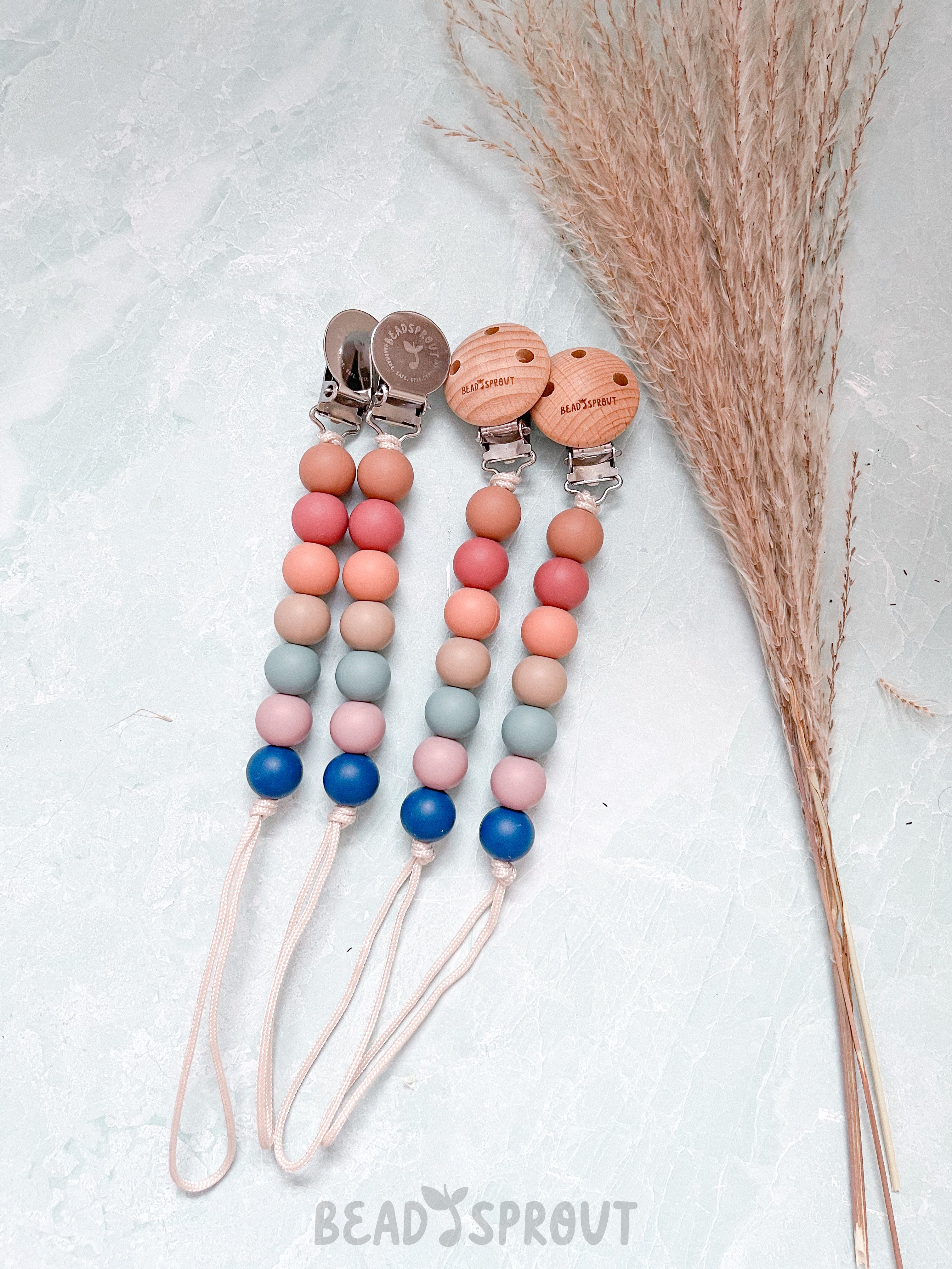 Pacifier Clip in Earth Tones Rainbow | Baby Essential | Bead Sprout