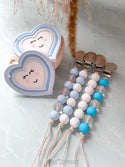 Blue Hearts and Kisses Classic pacifier clip, Bead Sprout (Valentines Day)